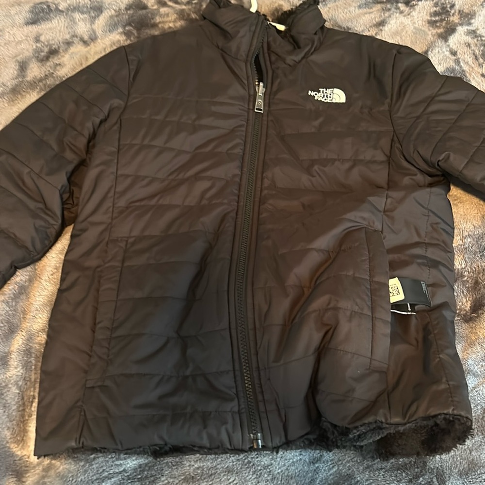 North face reversible fluffy black winter coat